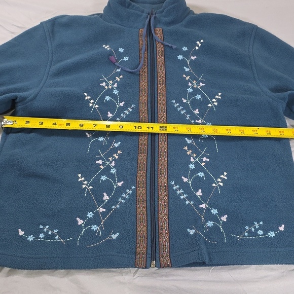 Teddi Teal Embroidered Full Zip Fleece Jacket - Picture 4 of 6